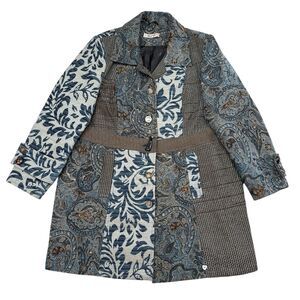 Joe Browns Trench Coach Womens Size 18 Blue‎ Floral Paisley Button Front Jacket